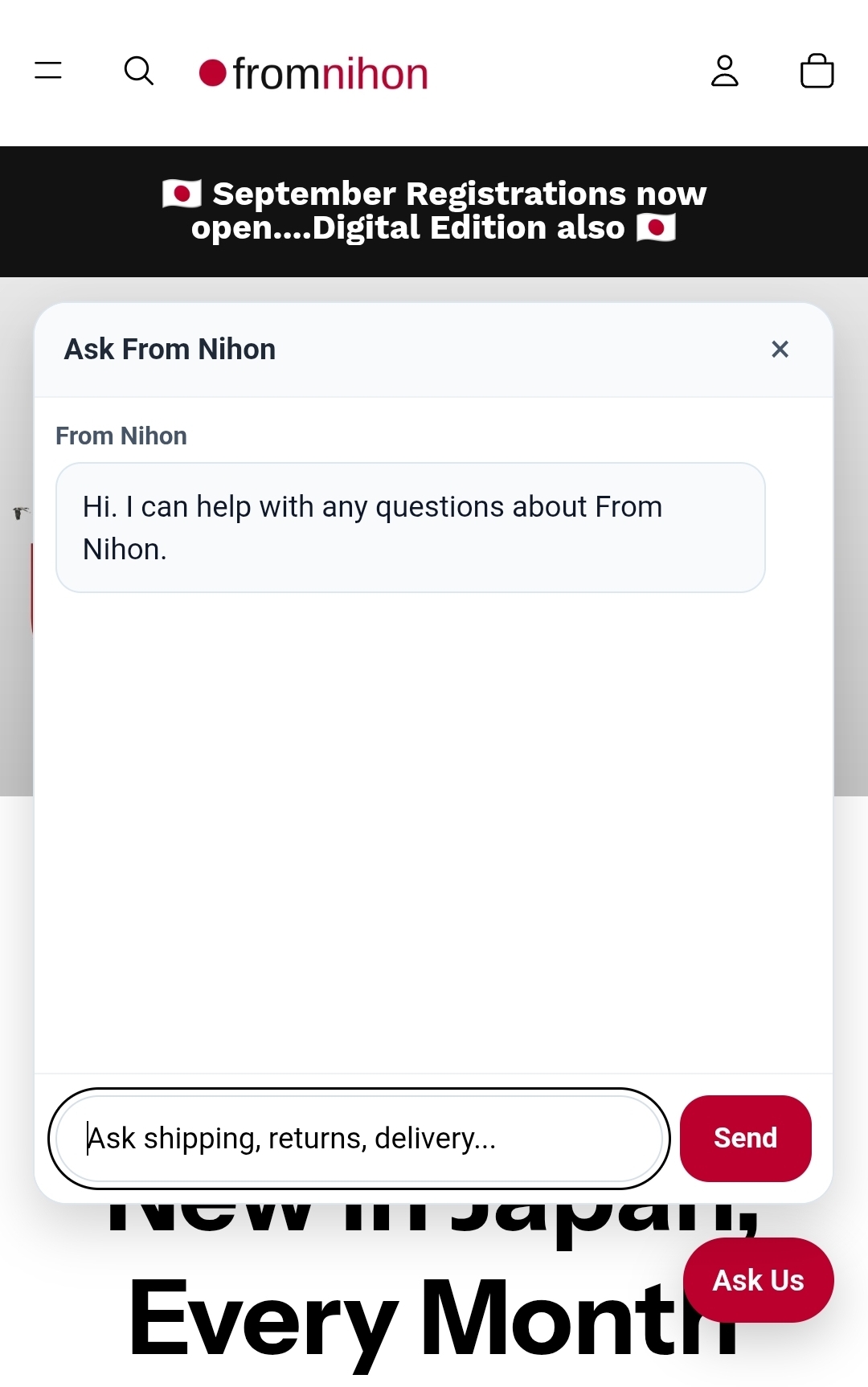 AI-CAN answering a customer question on FromNihon.com